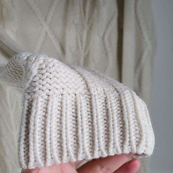 Vintage Embroidered Heart Floral Sweater • Cottagecore Cable Knit Cream Pullover - Picture 5 of 6
